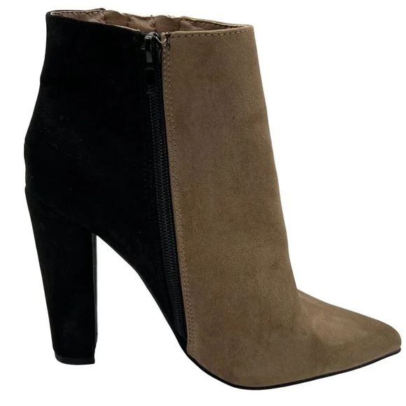 JustFab Remi Womens 7.5 Suede Block Heel Booties Pointed Toe Colorblock Zip Boot - Picture 6 of 16